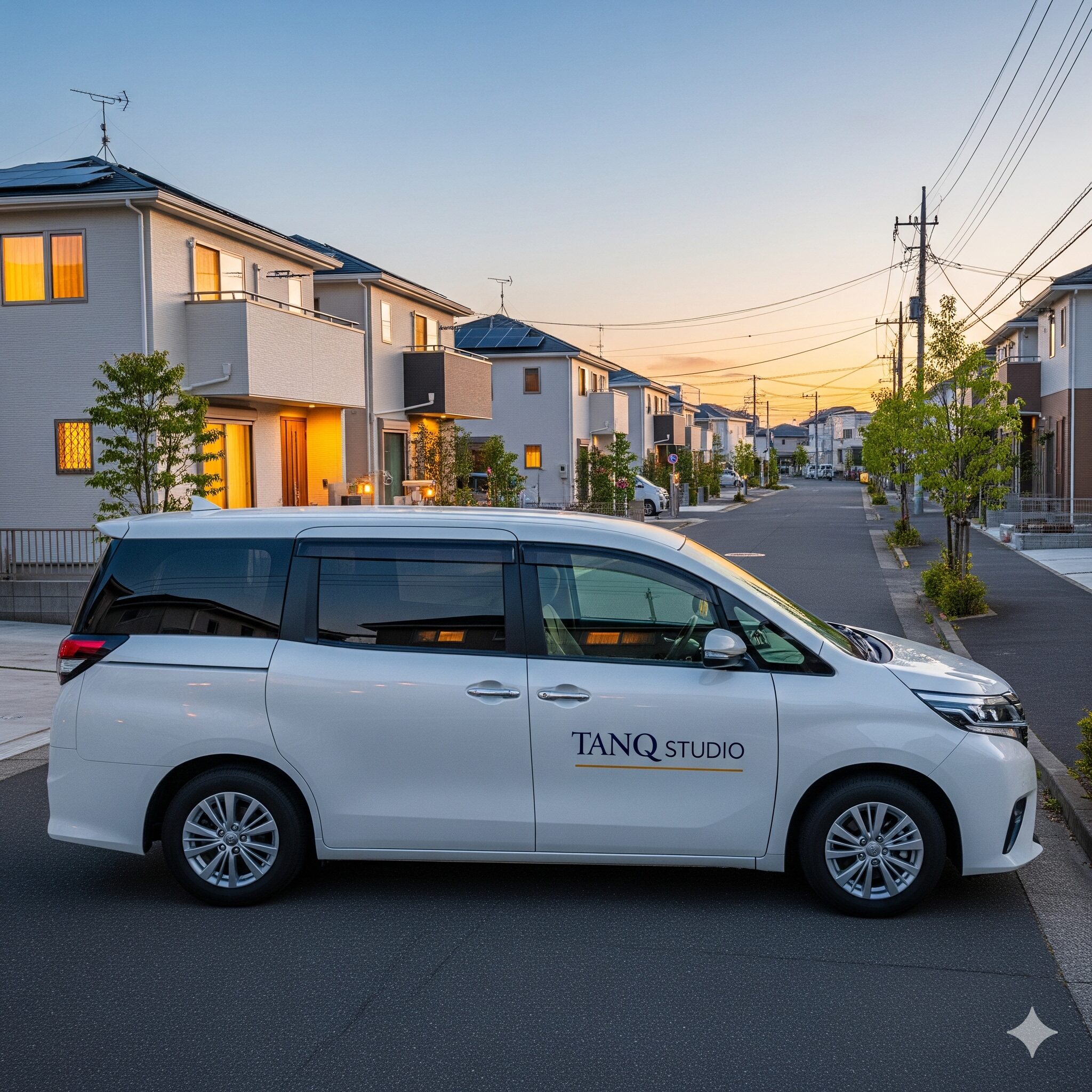探究スタジオ専用の送迎車。清潔で安全な車内環境でお子様を自宅前までお送りします。